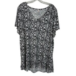 Lularoe Short Sleeve Longline Black Floral Tunic T-Shirt Plus Size 3X Stretch